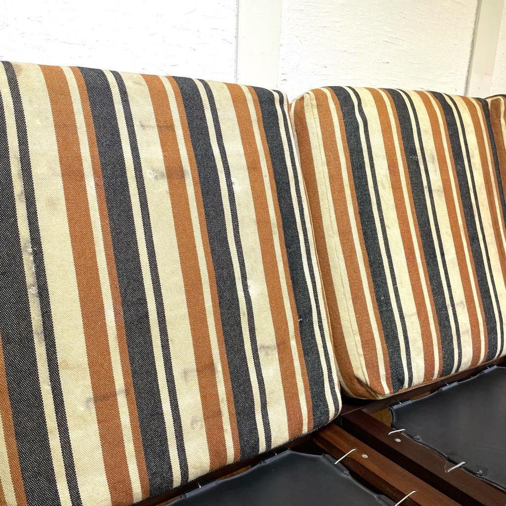 アームチェア 3Pソファ チーク材 セパレートソファ ストライプ ジャパンヴィンテージ 中古