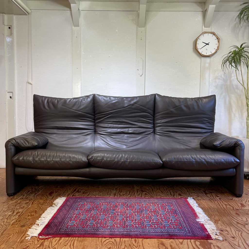 カッシーナ / Cassina 675 マラルンガ トリプルソファ 3人掛け ダークブラウン ヴィコ・マジストレッティ 中古