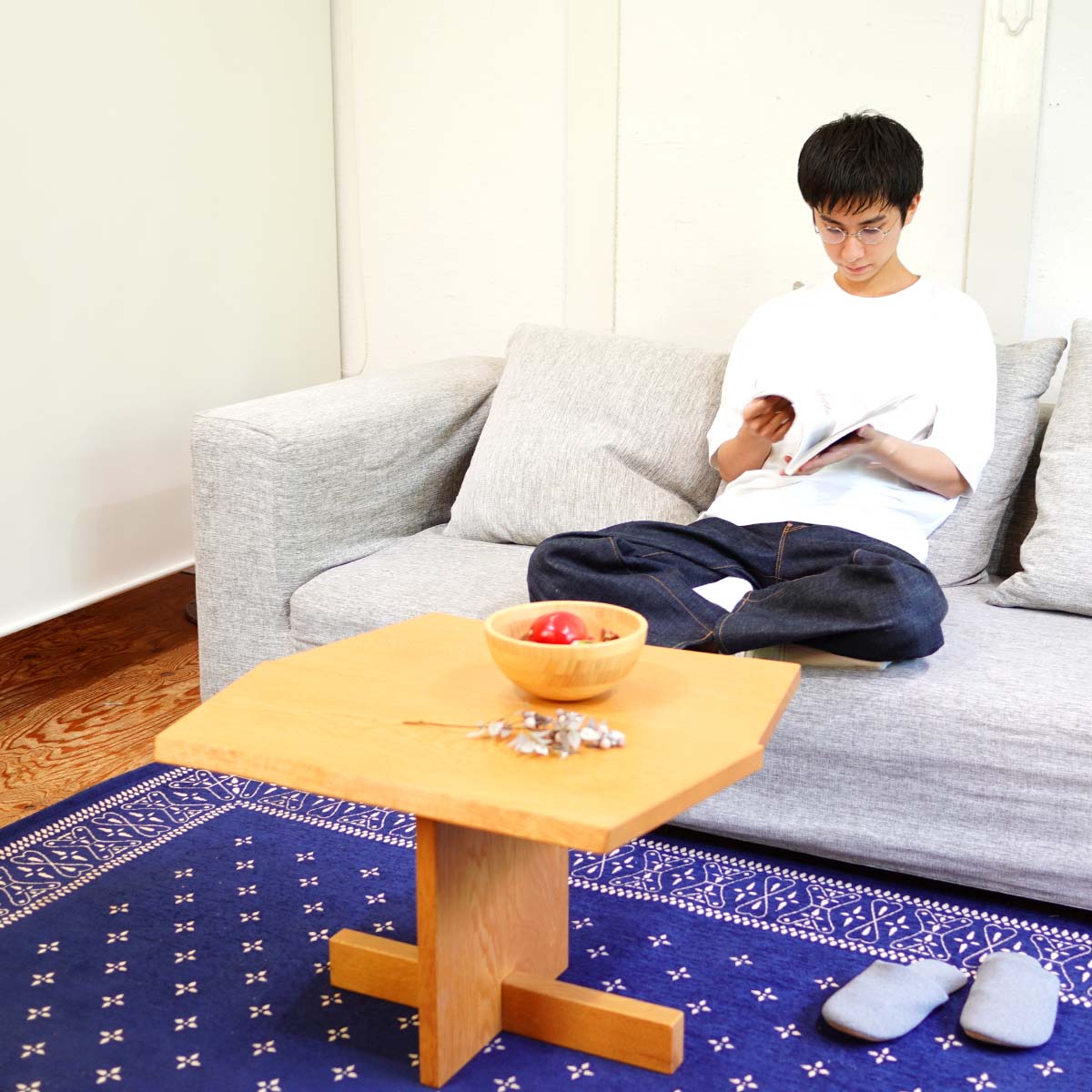 匠工芸 ナラ無垢材 サイドテーブル コーヒーテーブル 中古