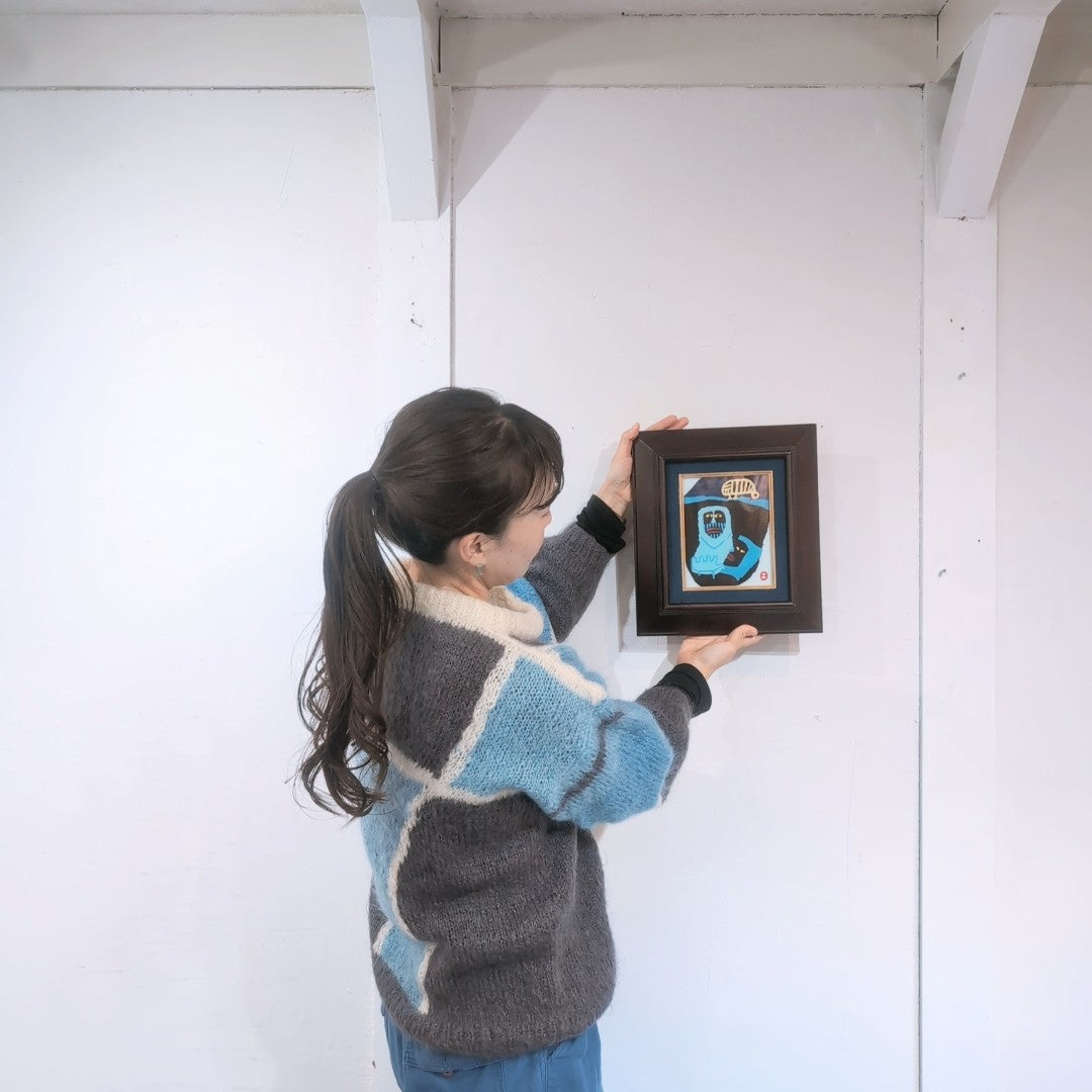 畦地梅太郎 ガラス絵 「鳥と山男」絵画 アート 中古 1点もの