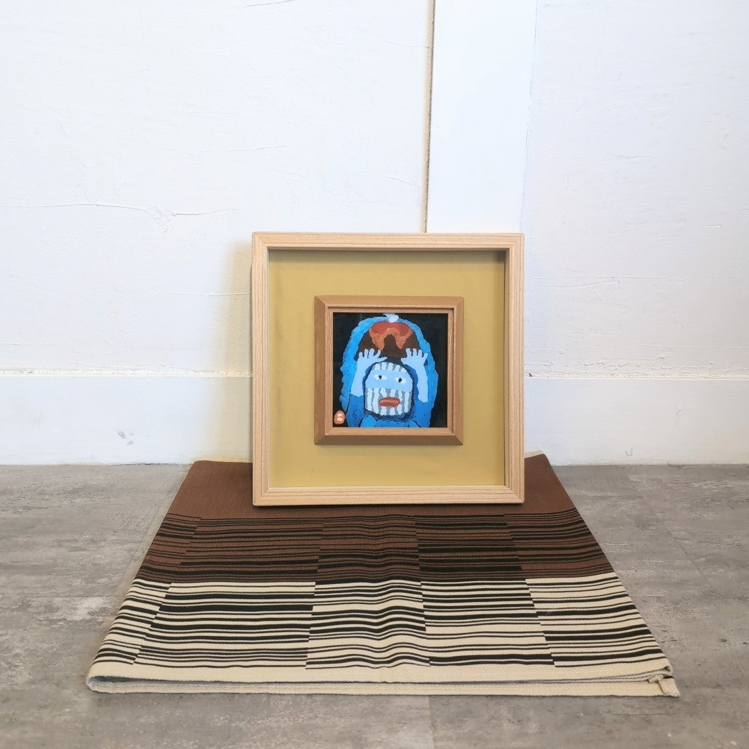 畦地梅太郎 ガラス絵 「火の山と山男」