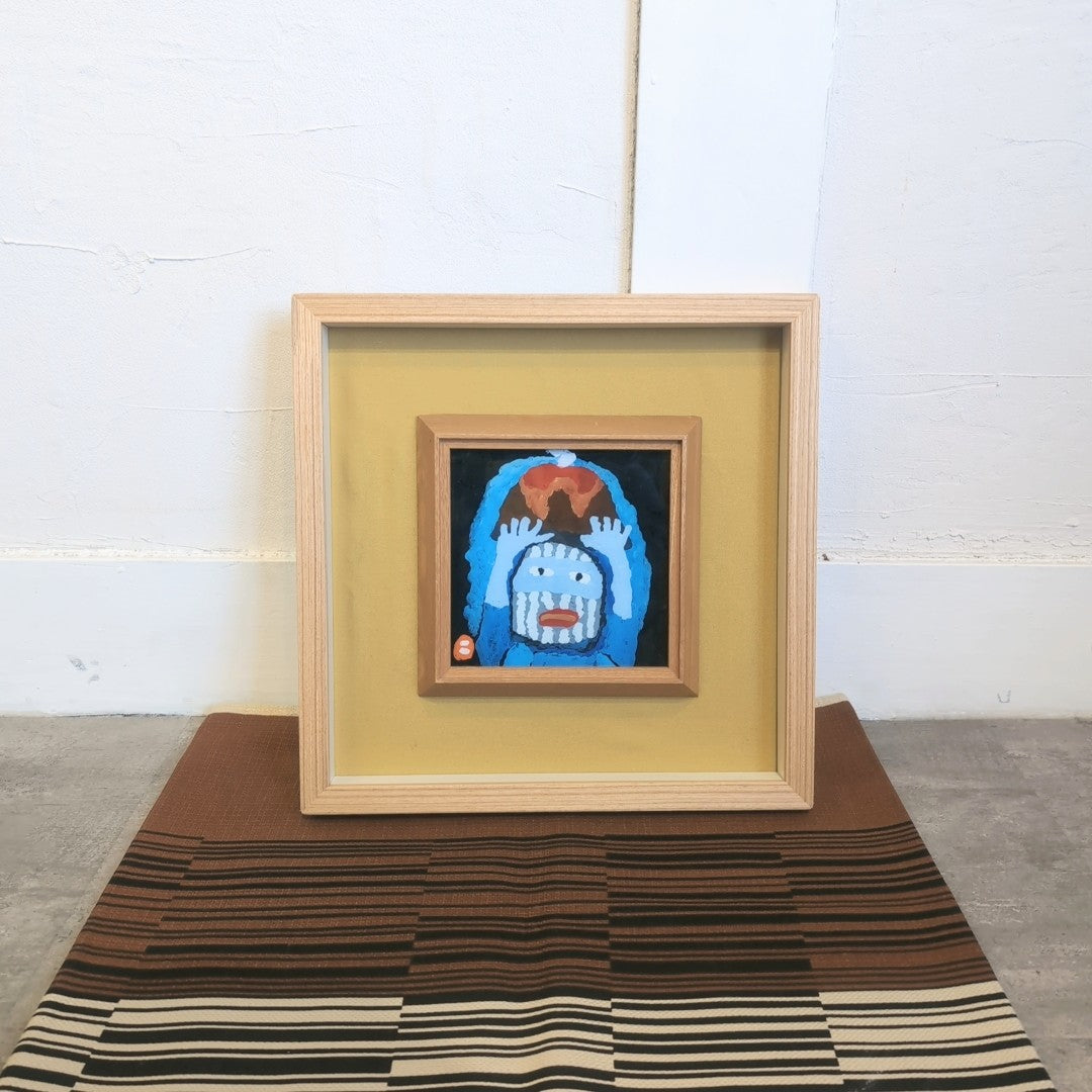 畦地梅太郎 ガラス絵 「火の山と山男」