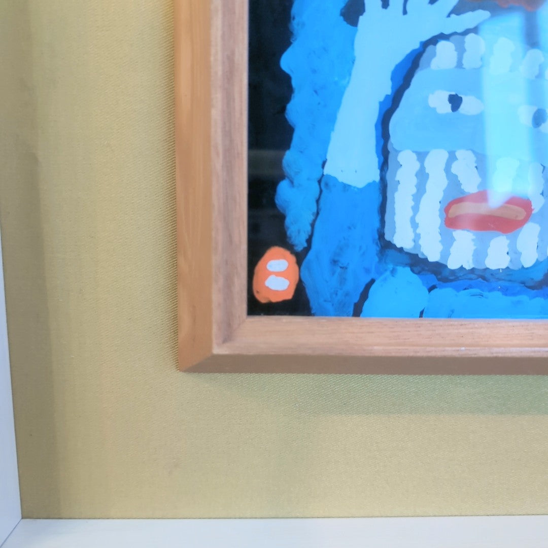 畦地梅太郎 ガラス絵 「火の山と山男」