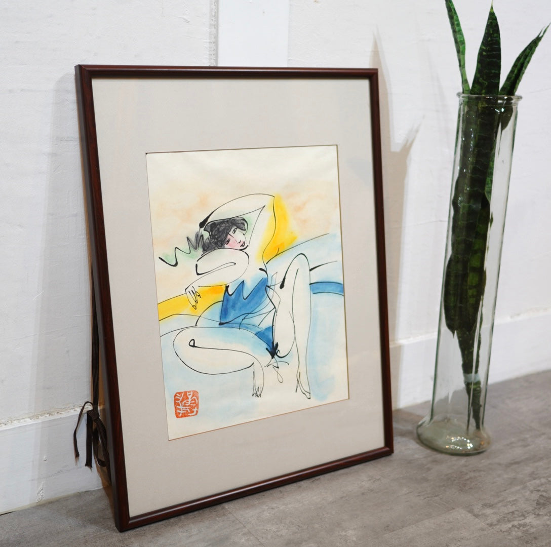 池田満寿夫 肉筆画 「おなごと言い」アート 中古 女性像画