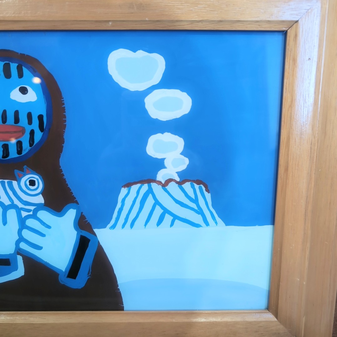 畦地梅太郎 ガラス絵 「火の山 浅間」