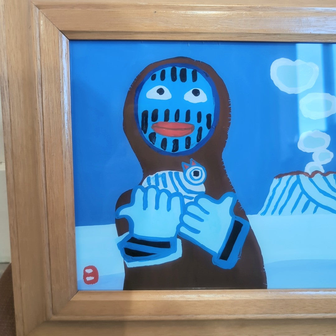 畦地梅太郎 ガラス絵 「火の山 浅間」