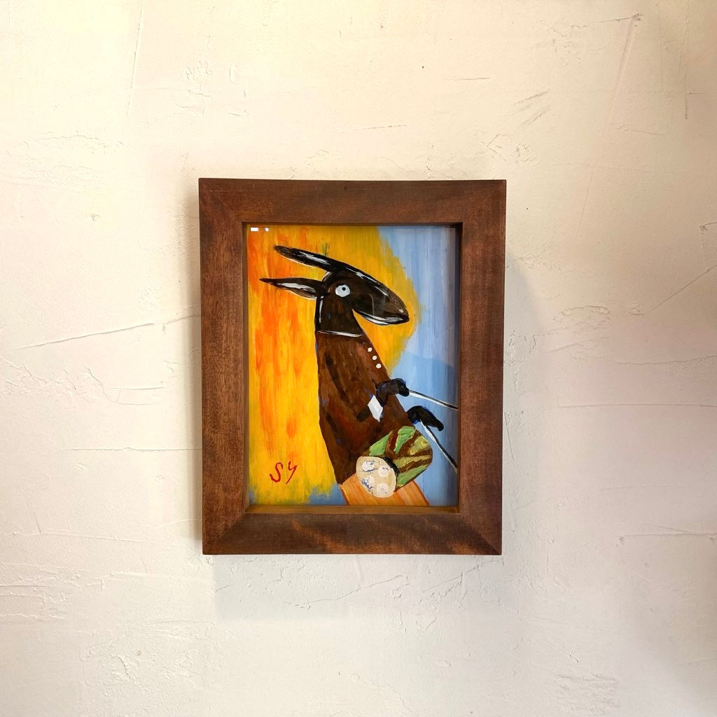 柚木沙弥郎 ガラス絵 「ロバの鼓手」