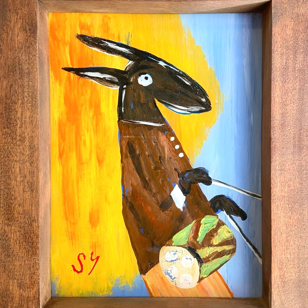 柚木沙弥郎 ガラス絵 「ロバの鼓手」