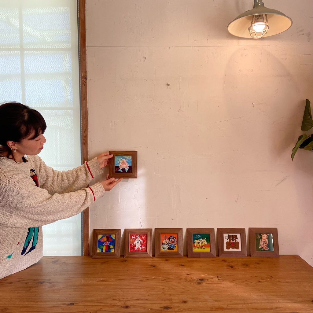 柚木沙弥郎 ガラス絵 「メキシコの猫」 アート 絵画 一点もの 作家 中古