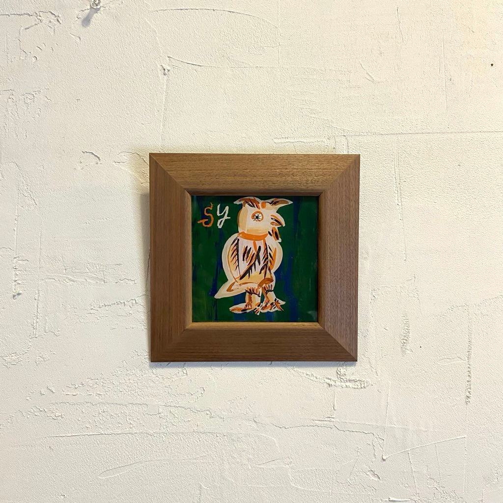 柚木沙弥郎 ガラス絵 「メキシコの梟」