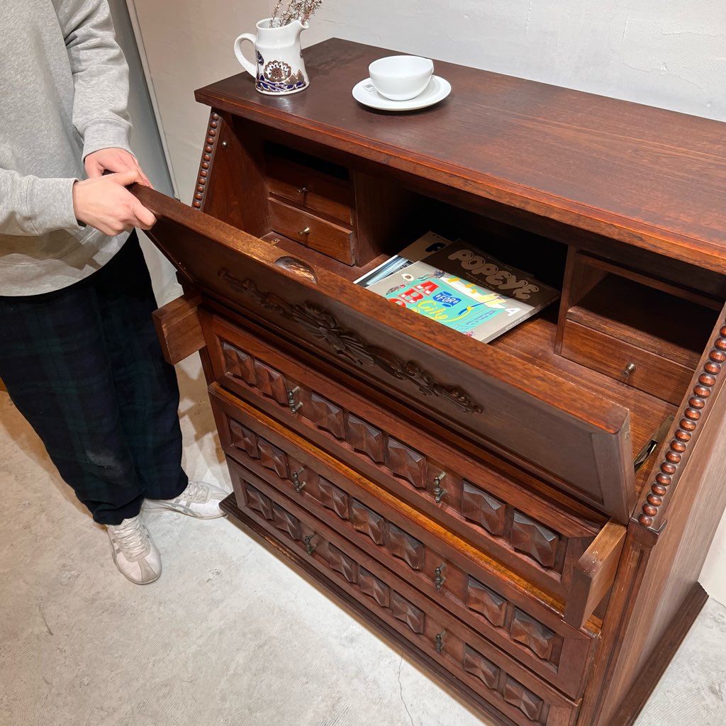 アンティーク ライティングビューロー 木製ライティングチェスト 中古