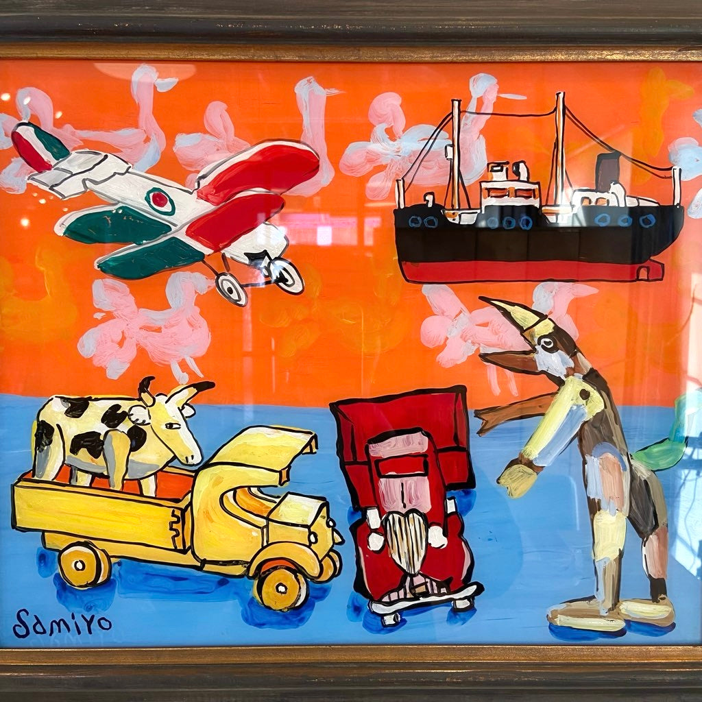 柚木沙弥郎 ガラス絵 柚木沙弥郎 ガラス絵 「のりもの好き」 」 アート