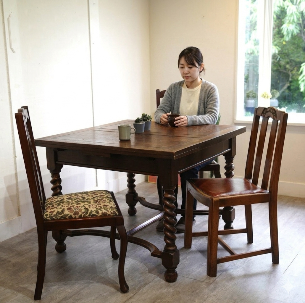 英国 アンティーク ドローリーフテーブル 伸長式 中古 正方形 古家具