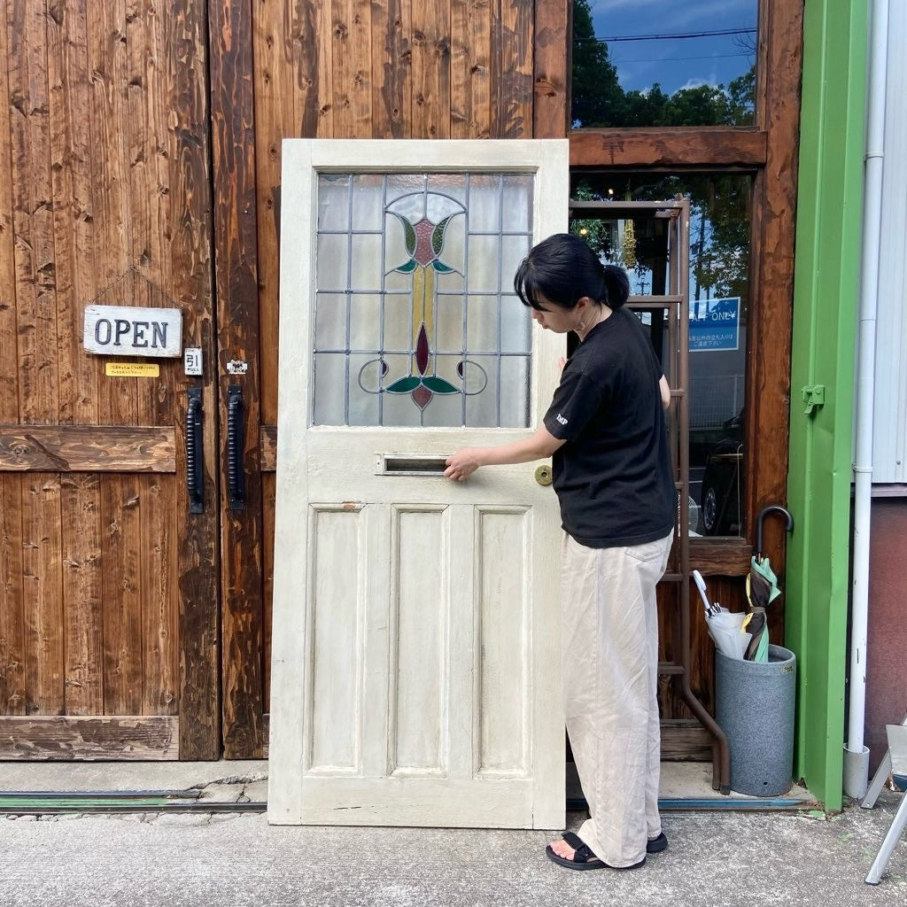アンティークドア 【2】ホワイト 扉 建具 木製 ステンドガラス