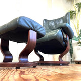 エコーネス / EKORNES ストレスレスチェア Wing Mサイズ オットマン付 本革張り グリーン 中古 ヴィンテージ