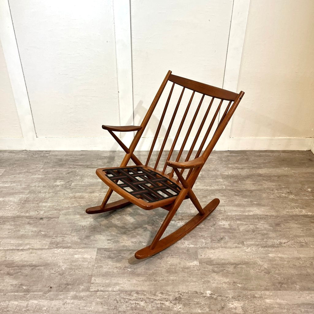 ロッキングチェア チ−ク材展示品 BC工房 チーク材 総本革 ロッキング