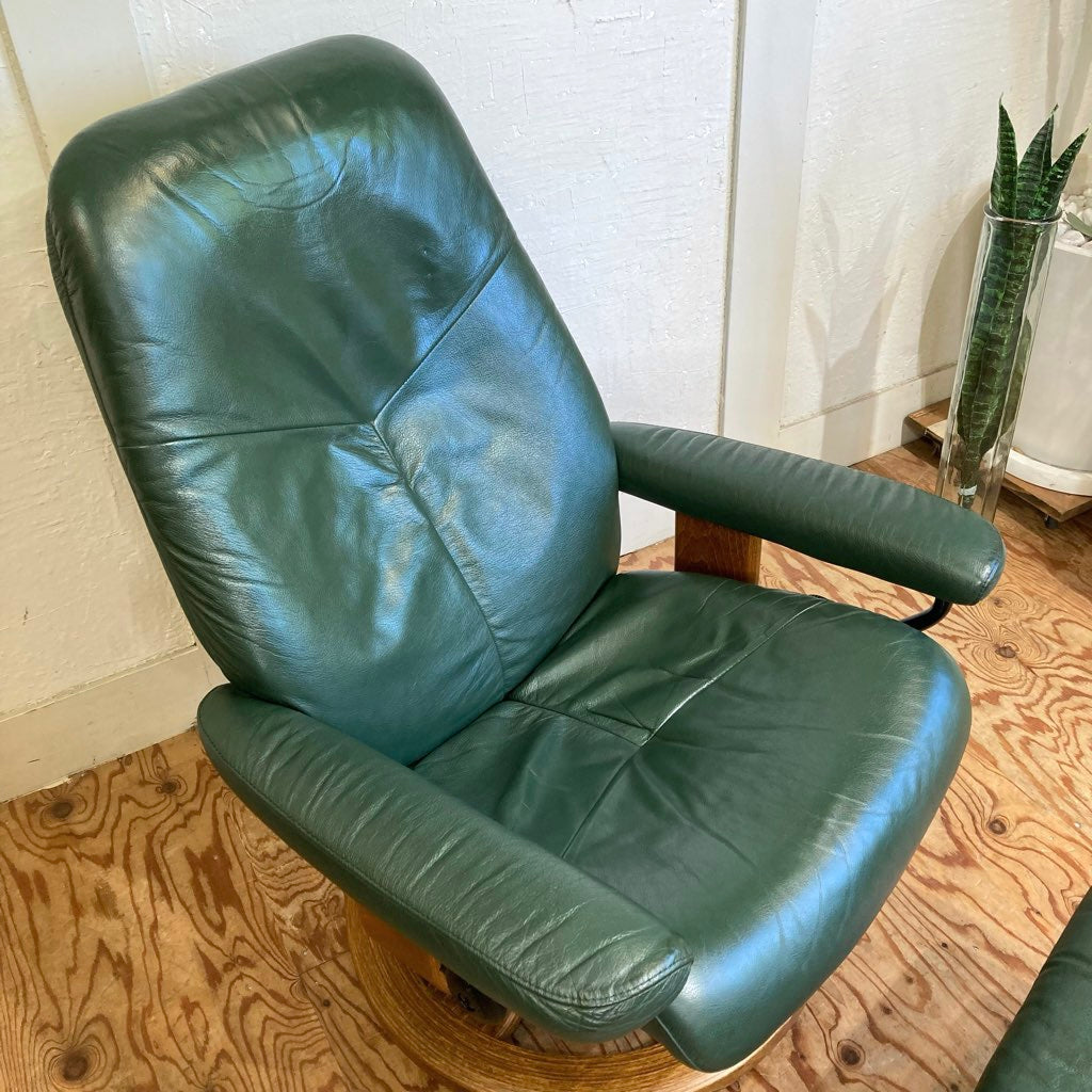 エコーネス / EKORNES ストレスレスチェア ストレスコンサル / Stressless Consul&オットマン Sサイズ 本革張り グリーン  中古