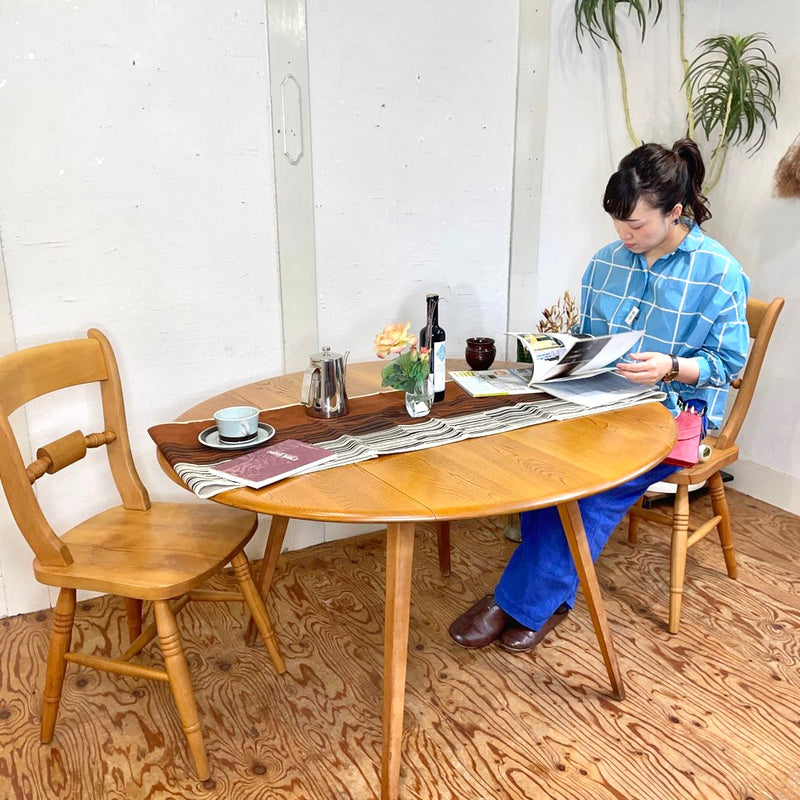 アーコール / ERCOL ドロップリーフ 伸長式ダイニングテーブル バタフライテーブル 折りたたみ式 ラウンドテーブル 英国 ヴィンテージ