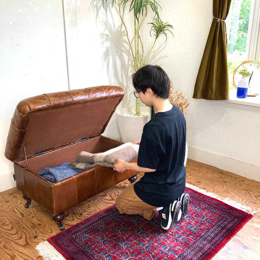 Artsome アンティーク調 収納付き オットマン 本革 中古 レザー ブラウン かっこいい ボックス 箱 ヴィンテージ調 – Restyle
