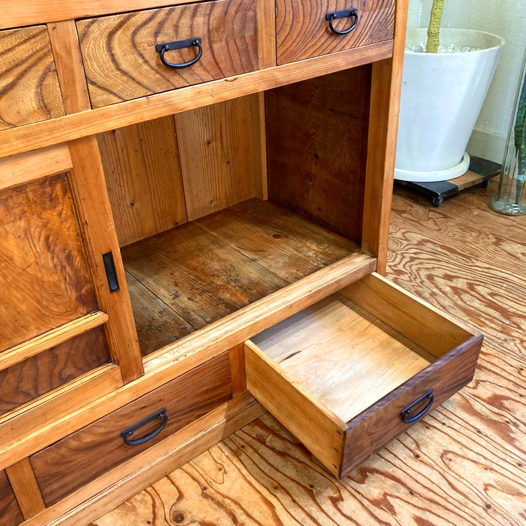 水屋箪笥 食器棚 カップボード 収納棚 欅 檜 アンティーク 古家具 中古