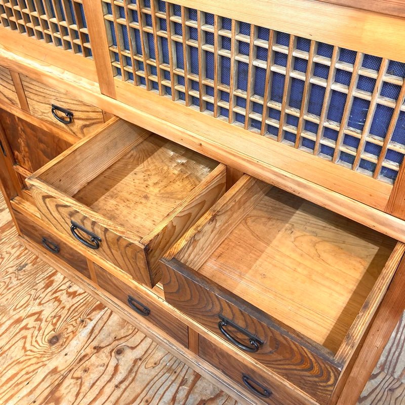 水屋箪笥 食器棚 カップボード 収納棚 欅 檜 アンティーク 古家具 中古