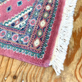 ペルシャ絨毯 小 敷物 ラグ 手織り ウール 玄関マット 【ピンク】 中古
