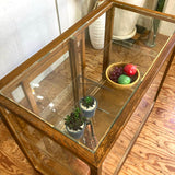 古い木味フレームのガラスショーケース パンケース 陳列棚 ディスプレイケース  アンティーク