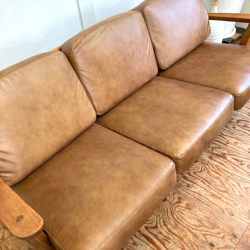 ミノ / MINO 3人掛けソファ くるみ 天然柿渋塗料 本革張り 展示品