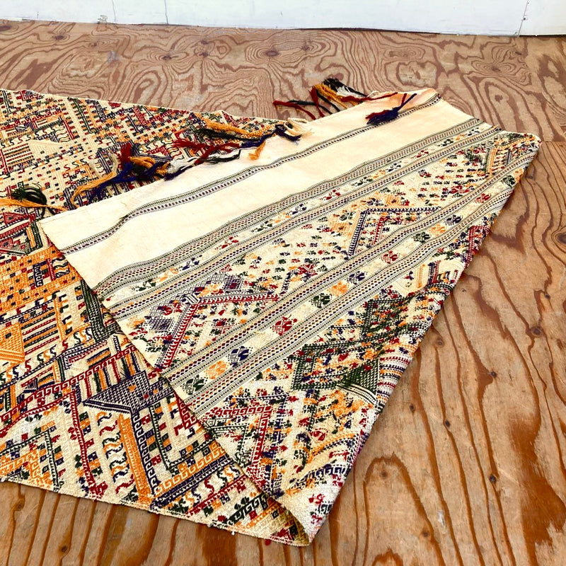 染織 ラオス 布 手織り ラグ 茶系 ヴィンテージ 中古 テキスタイル