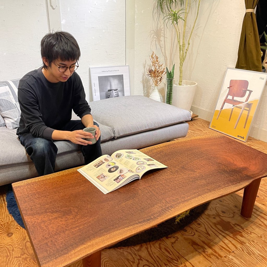 サペリ玉杢一枚板 センターテーブル ローテーブル 中古