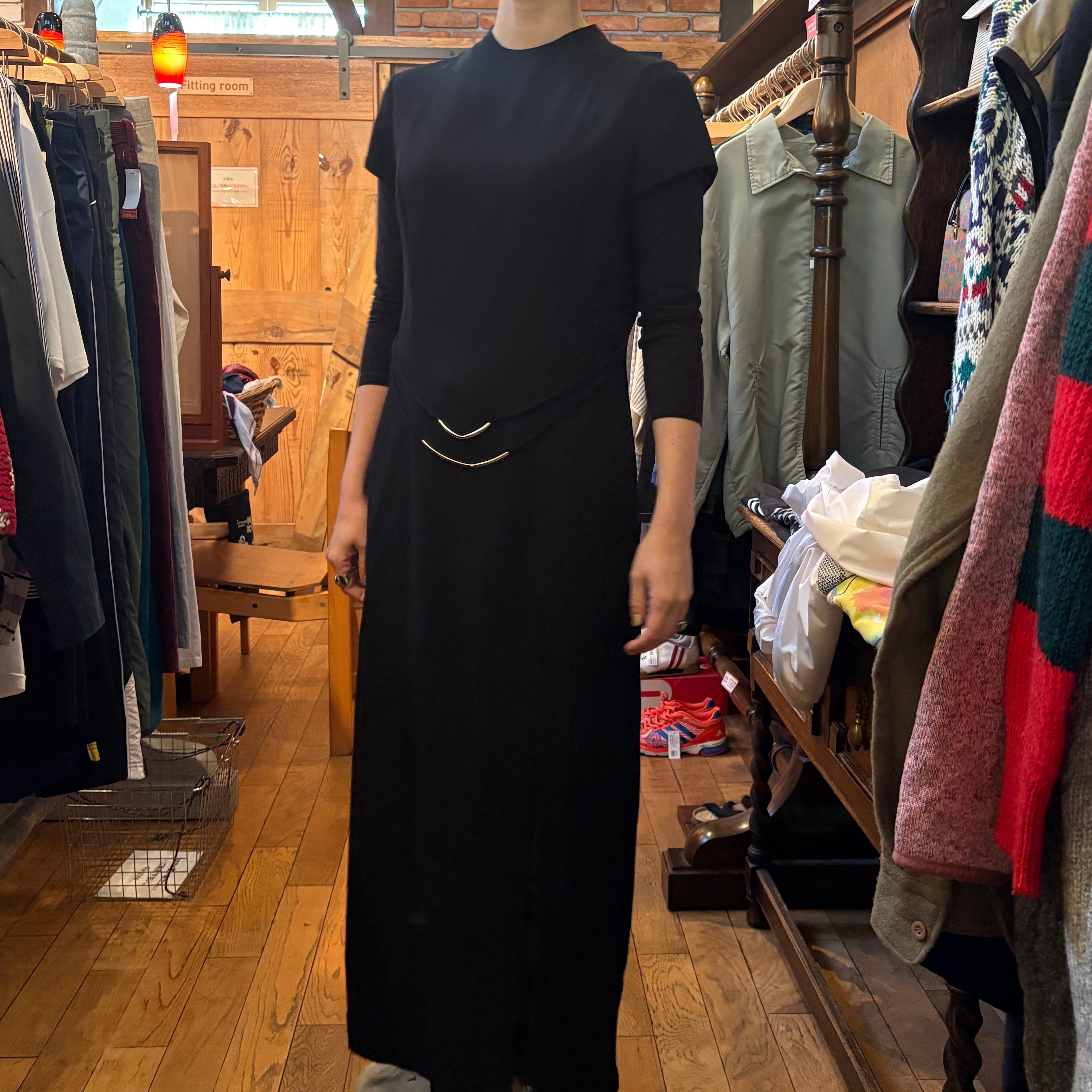 【古着】フォーマル スリット ワンピース ブラック レディース ヴィンテージ　