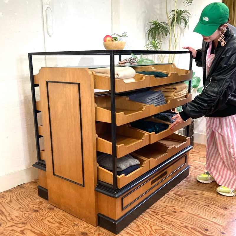 前面ガラス引き出しの引き出し7杯 食器棚 シャツケース 古家具