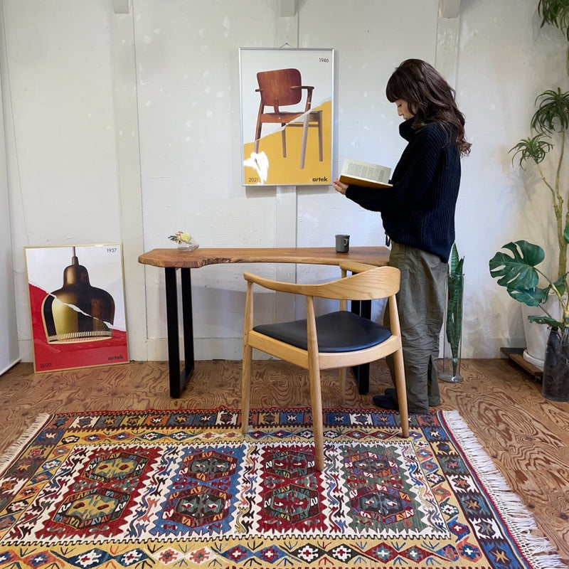 欅 / ケヤキ 一枚板と鉄脚のデスク 無垢材 リメイク家具 再生家具 リバイブモブラープロジェクト