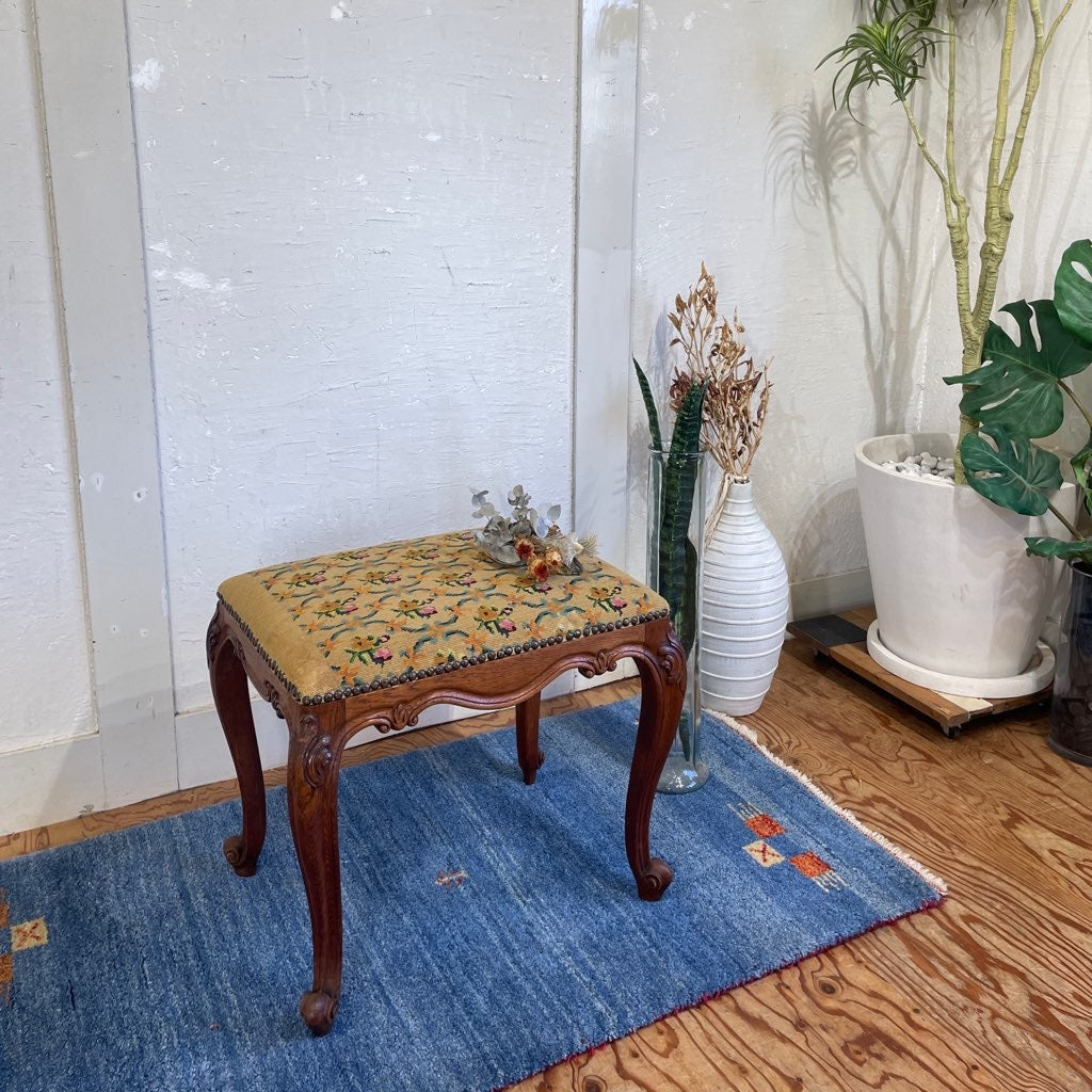 スツール 花柄 猫脚 ピアノ椅子 フランスアンティーク 中古 椅子 
