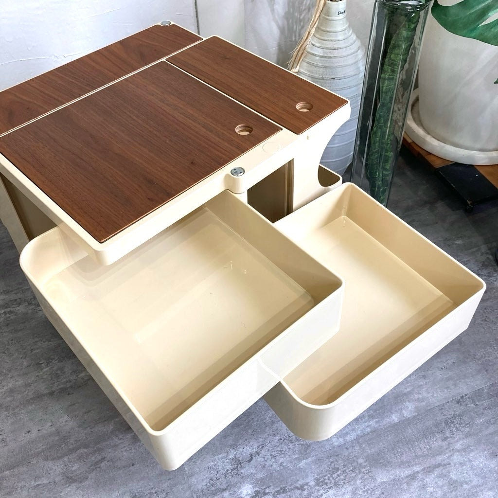 B-LINE ボビーワゴン 2段2トレイ ベージュ ウッドプレート付き