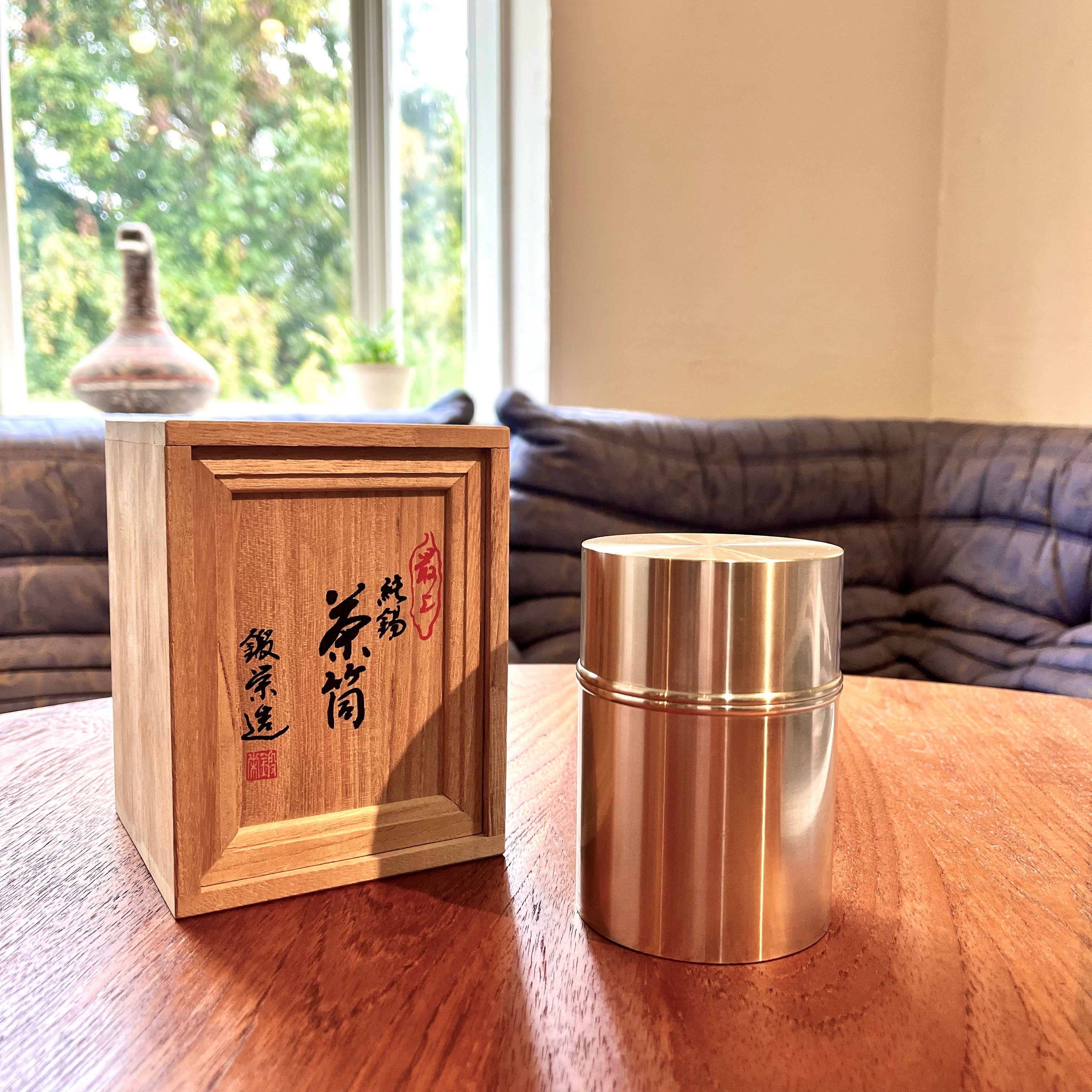 茶道具 鍛栄工房造 純錫製 茶器揃 茶托5客 茶壷 共箱 V 6432C