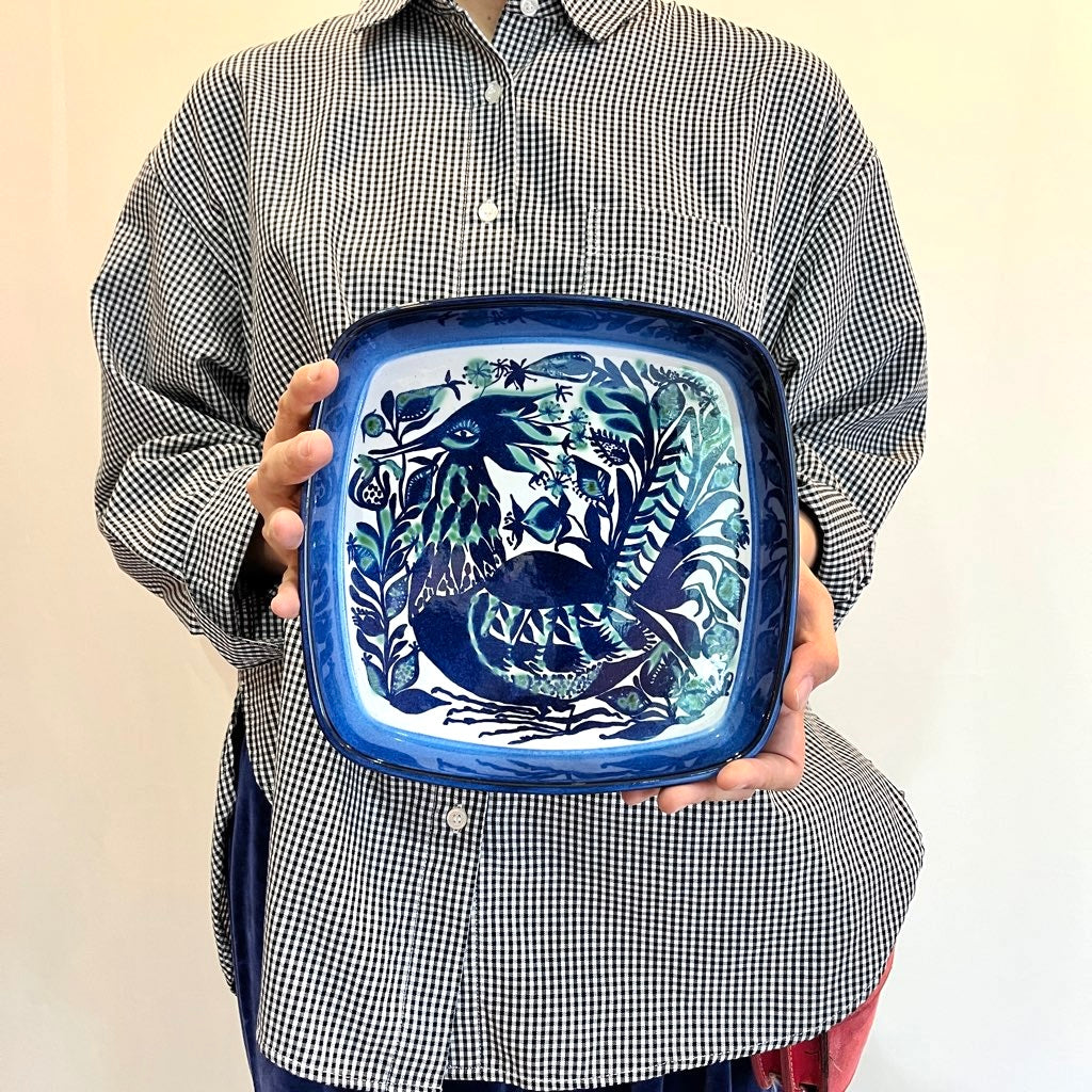 ロイヤルコペンハーゲン / Royal Copenhagen 24 テネラ 角皿 青 鳥 大　ヴィンテージ