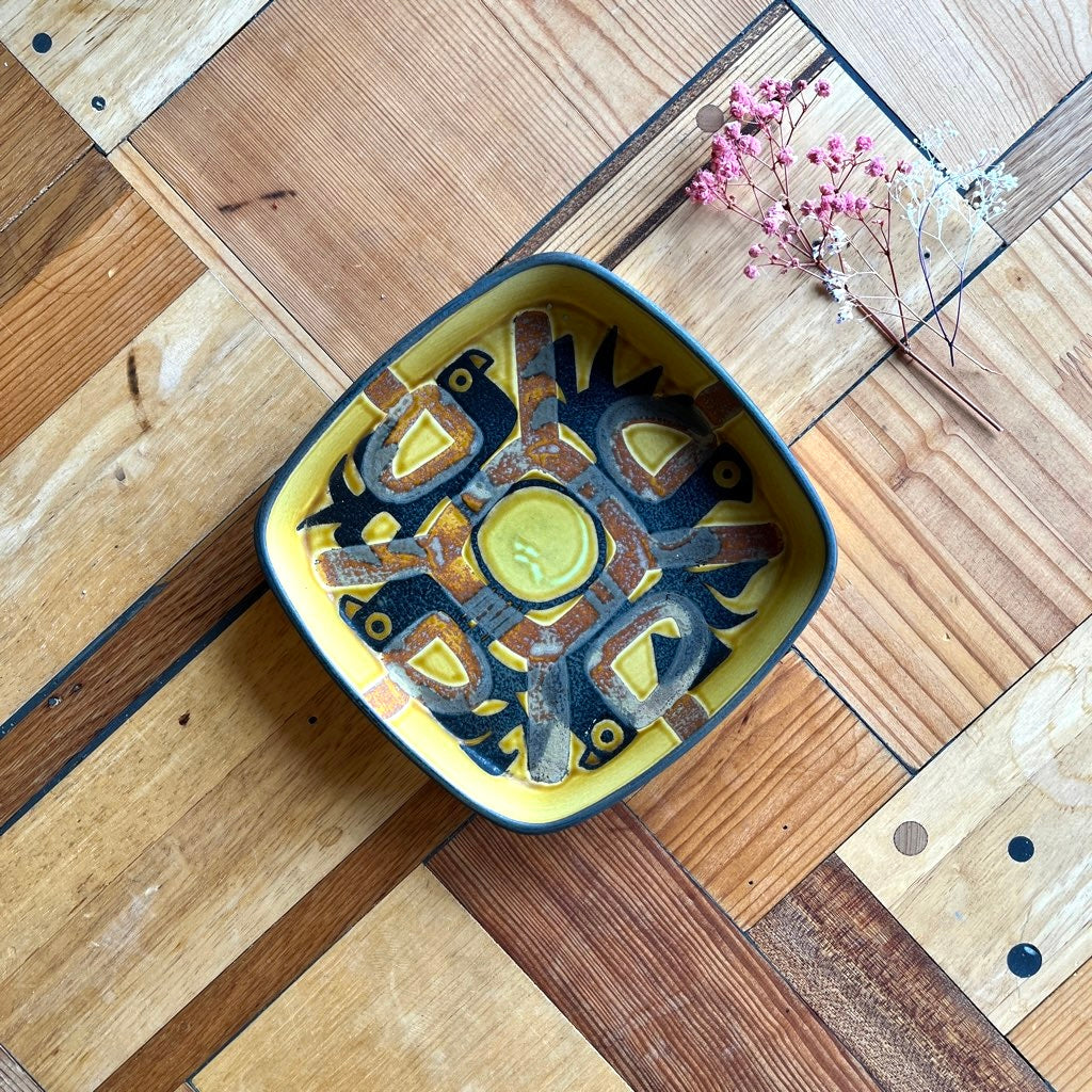 ロイヤルコペンハーゲン / Royal Copenhagen 33 バッカ 角皿 4羽の鳥 イエロー ヴィンテージ