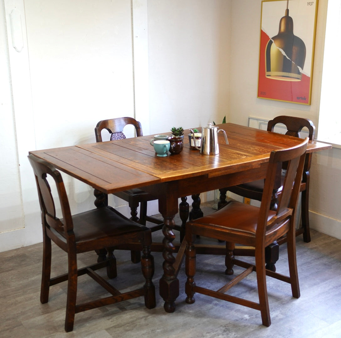 英国アンティーク ツイストレッグ ドローリーフダイニングテーブル  伸長式テーブル