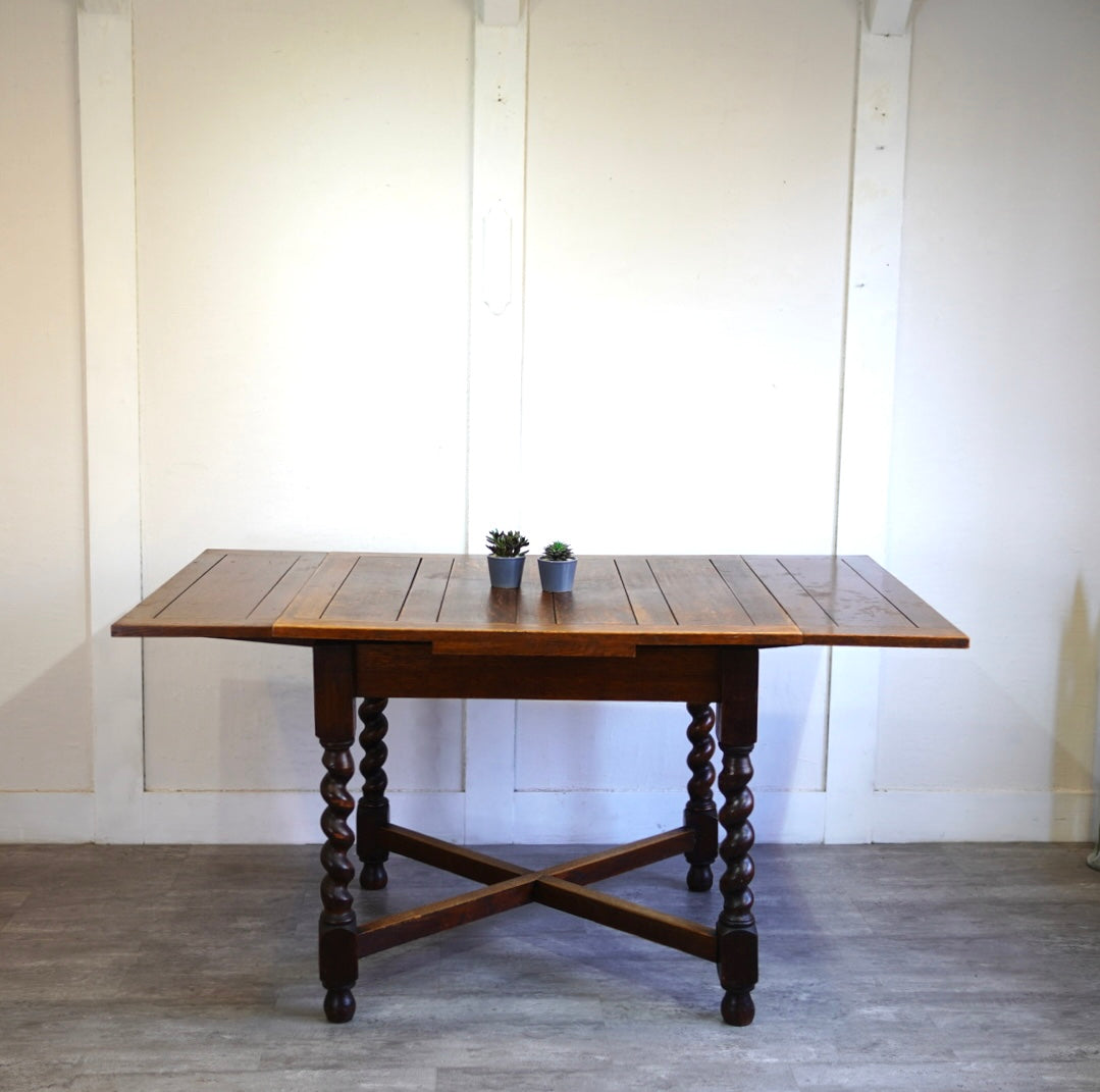 英国アンティーク ツイストレッグ ドローリーフダイニングテーブル  伸長式テーブル