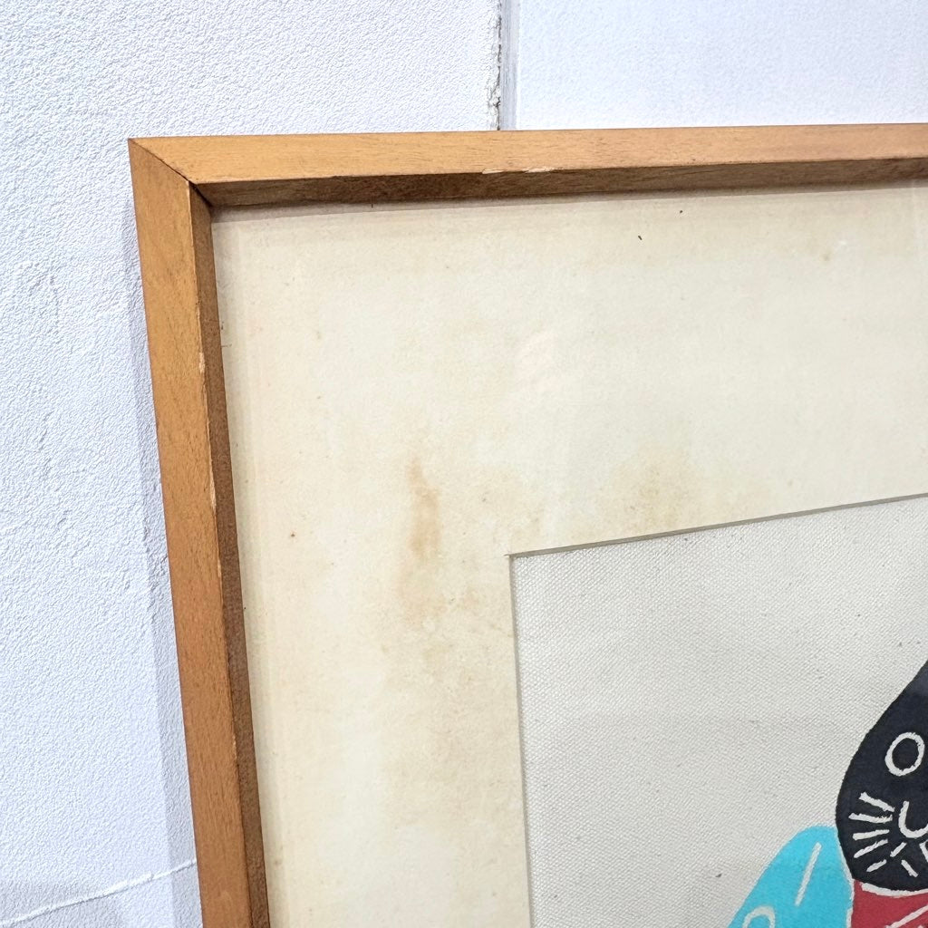 柚木沙弥郎 型染め 「猫と魚」 アート 絵画 一点もの 作家 中古