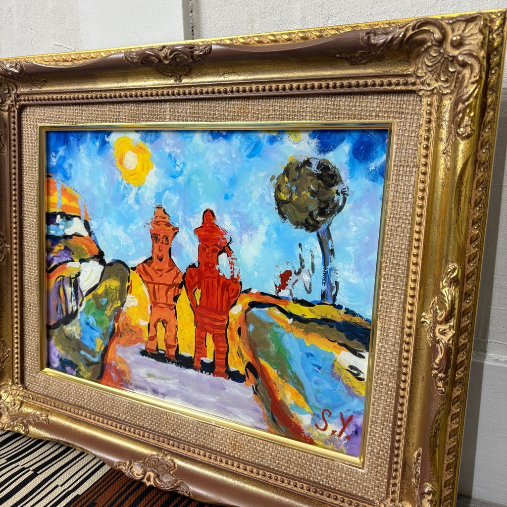 柚木沙弥郎 ガラス絵 「メキシコのはにわ人形」