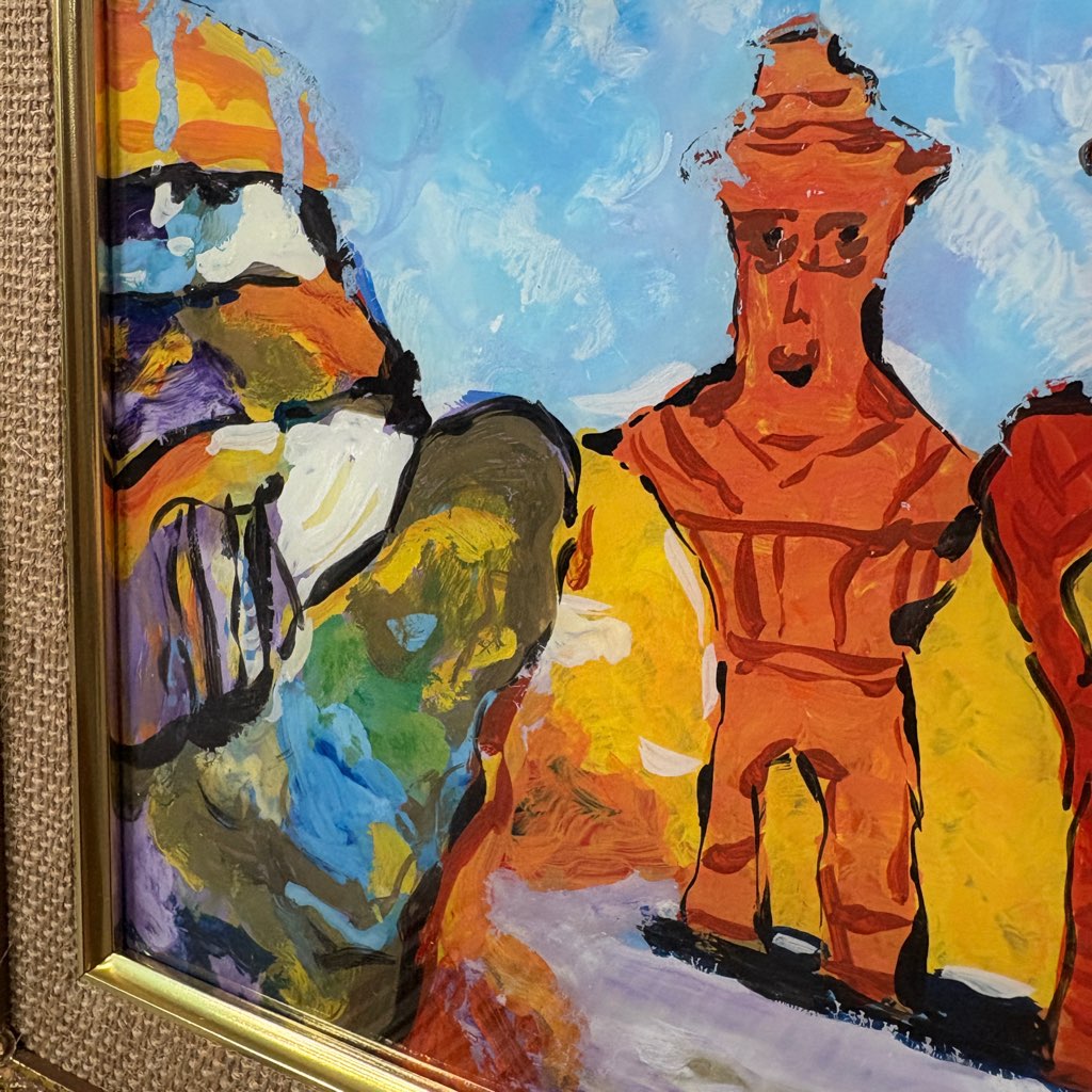 柚木沙弥郎 ガラス絵 「メキシコのはにわ人形」