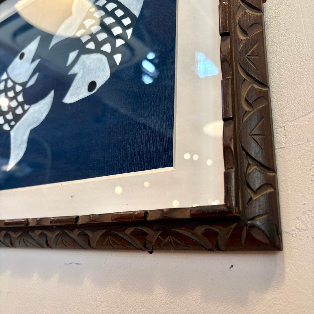 柚木沙弥郎 型染め 額入り布  魚