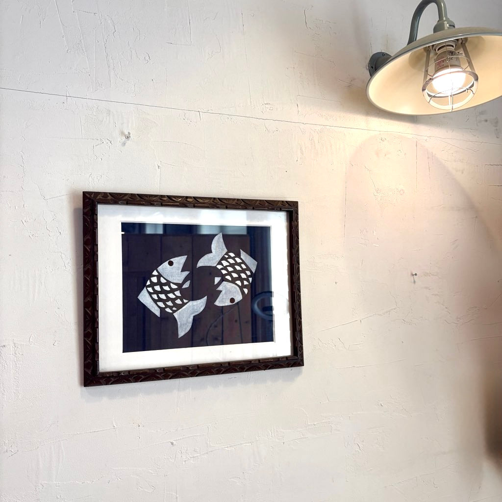 柚木沙弥郎　型染め　壁掛け No.10369「型染絵〈きんたろう〉：柚木沙弥郎」39.5×47cm SOLD