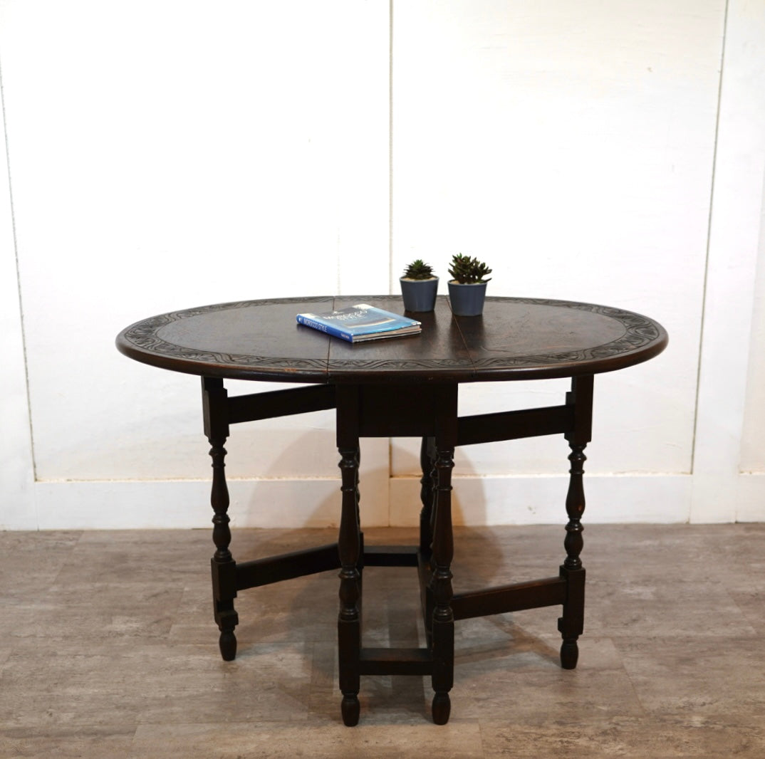 ゲートレッグ バタフライテーブル 英国アンティーク 中古 机 伸長式