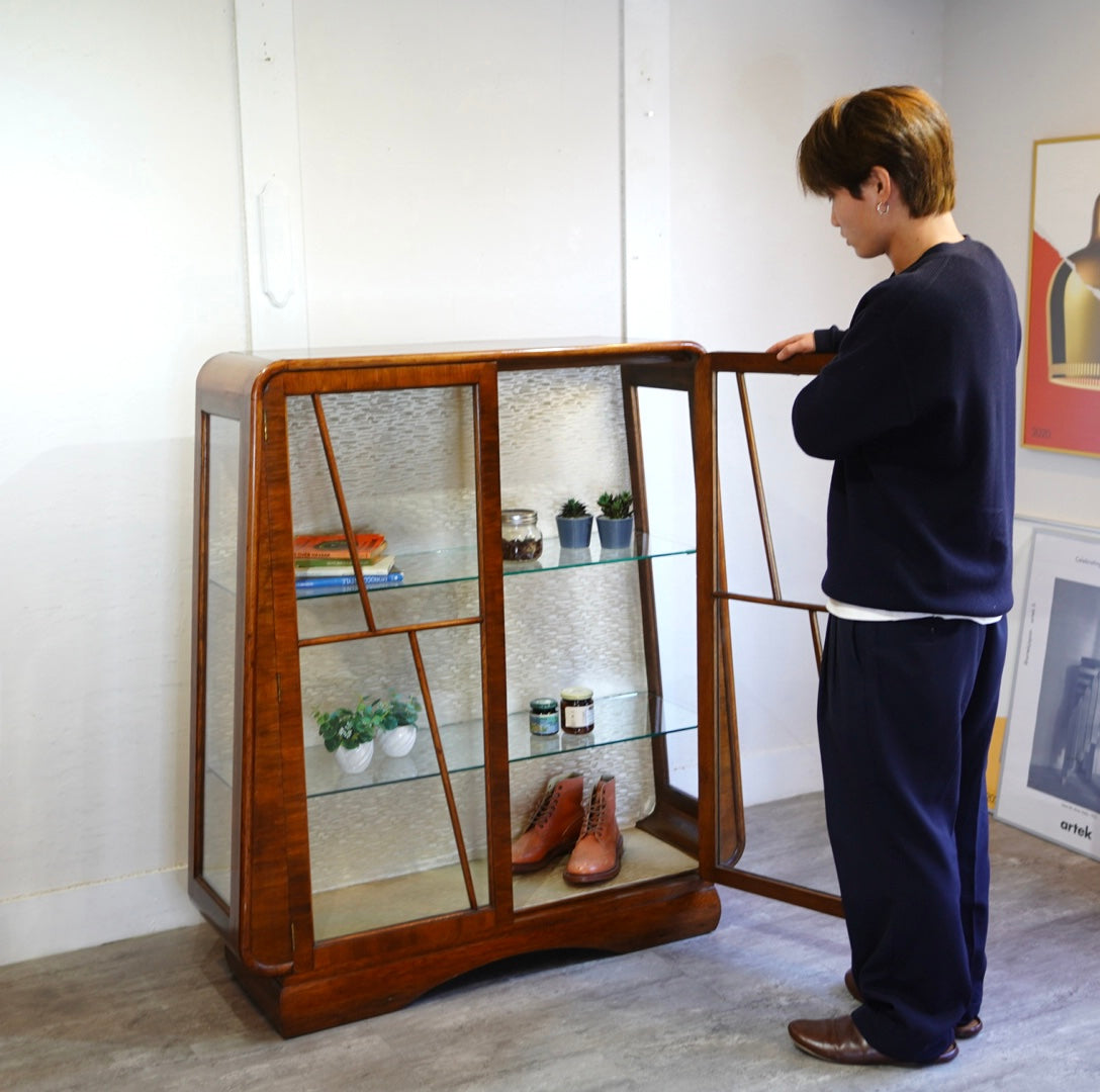 英国 アンティーク ガラスショーケース 飾り棚 キャビネット 中古