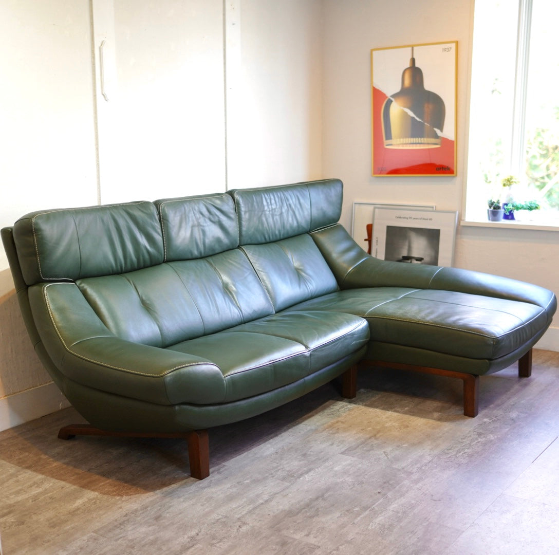 カリモク / karimoku ハイバック カウチソファ 本革 グリーン