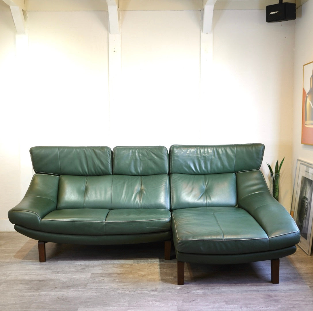 カリモク / karimoku ハイバック カウチソファ 本革 グリーン