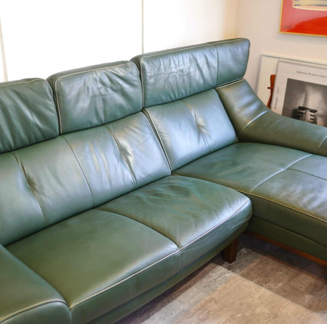 カリモク / karimoku ハイバック カウチソファ 本革 グリーン